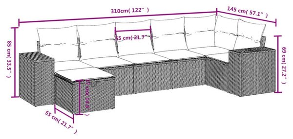 VidaXL Polyrattan Kerti Ülőgarnitúra - 7 részes - Szürke