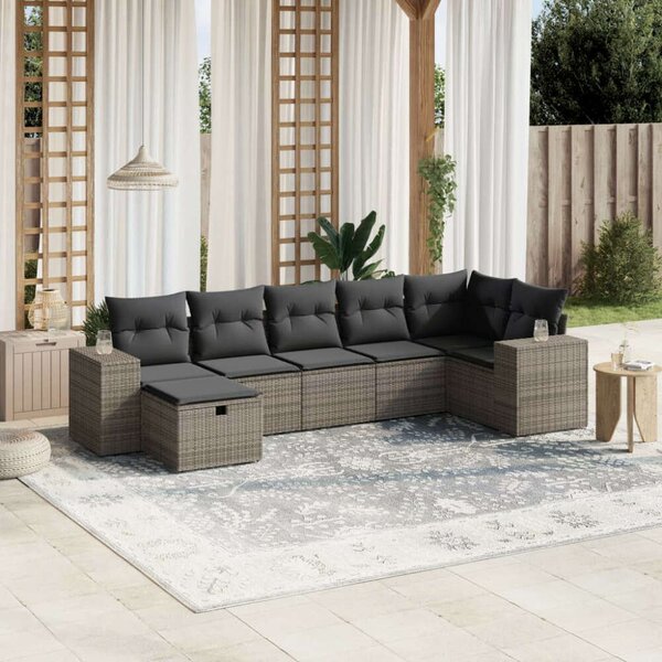 VidaXL Polyrattan Kerti Ülőgarnitúra - 7 részes - Szürke