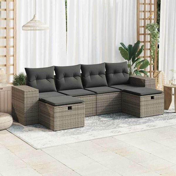 VidaXL Polyrattan Kerti Ülőgarnitúra - 6 részes - Szürke