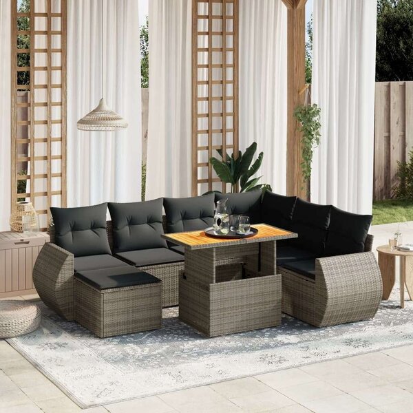Polyrattan Kerti Ülőgarnitúra - 8 részes - Szürke