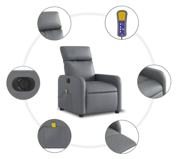 Szürke műbőr elektromos dönthető masszázsfotel