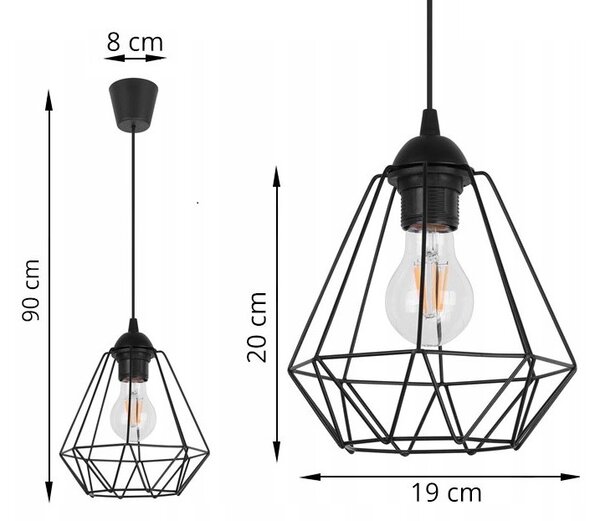 Glimex Diamond EKO drót búrás állítható függőlámpa fekete / fehér 1x E27