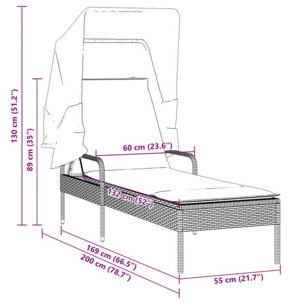 VidaXL Napozóágy - Polyrattan - Fekete - 200cm