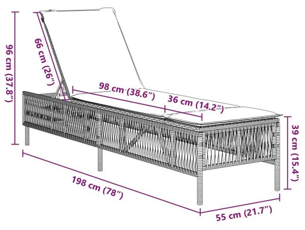 VidaXL Napozóágy - Szürke Polyrattan - 198cm