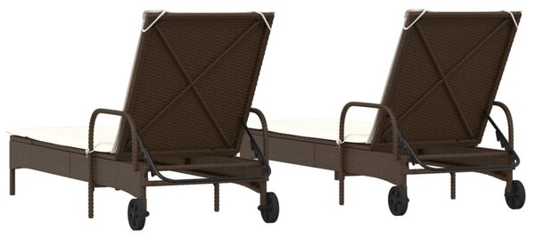 VidaXL Napozóágy Szett - 2 db, Barna Polyrattan, Párnával