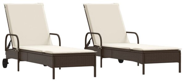 VidaXL Napozóágy Szett - 2 db, Barna Polyrattan, Párnával