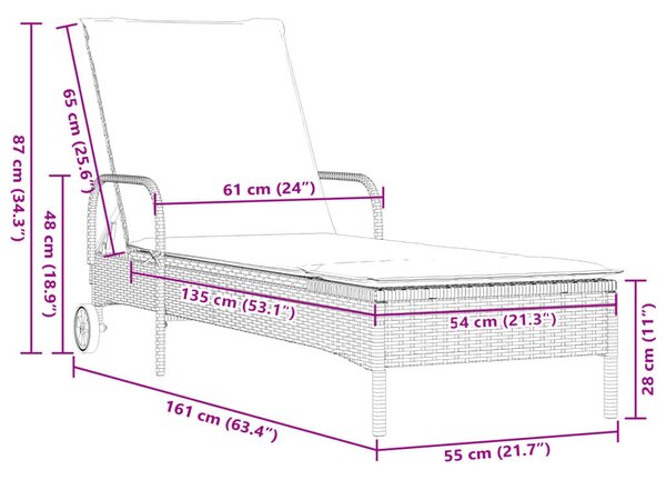 VidaXL Napozóágy Szett - 2 db, Barna Polyrattan, Párnával