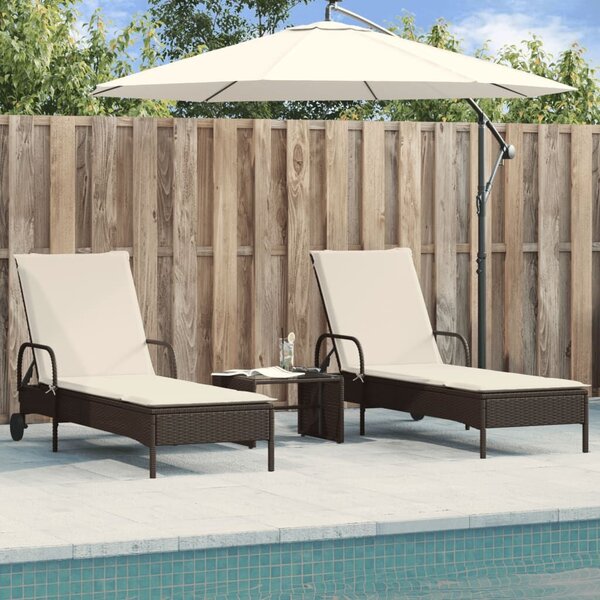 VidaXL Napozóágy Szett - 2 db, Barna Polyrattan, Párnával