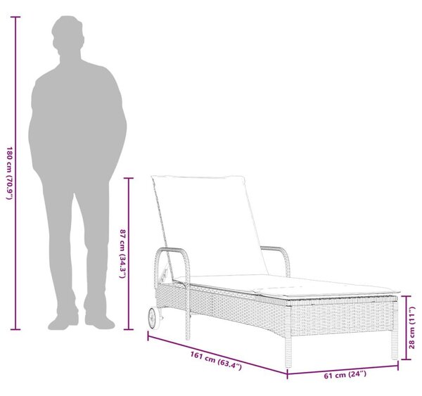 VidaXL Napozóágy Szett - 2 db, Barna Polyrattan, Párnával