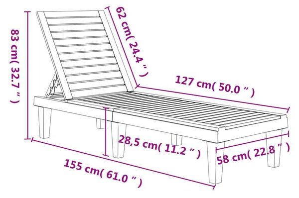 VidaXL Napozóágy - Fekete - 155x58x83 cm