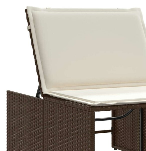 VidaXL 2 db barna polyrattan napozóágy asztallal
