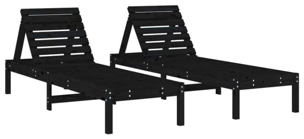 VidaXL Napozóágy - Fenyőfa - Fekete - 2 db - 199,5x60x74 cm