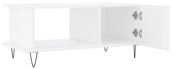 Magasfényű fehér szerelt fa dohányzóasztal 90 x 50 x 40 cm
