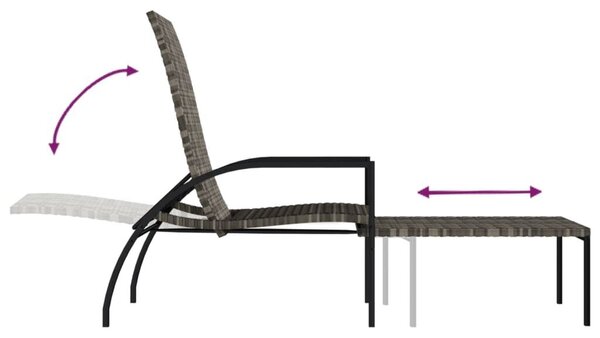 VidaXL Polyrattan Napozóágy Lábtartóval - Szürke - 195x60x60 cm