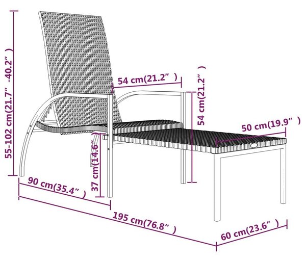 VidaXL Polyrattan Napozóágy Lábtartóval - Szürke - 195x60x60 cm