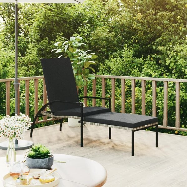 VidaXL Polyrattan Napozóágy Lábtartóval - Szürke - 195x60x60 cm