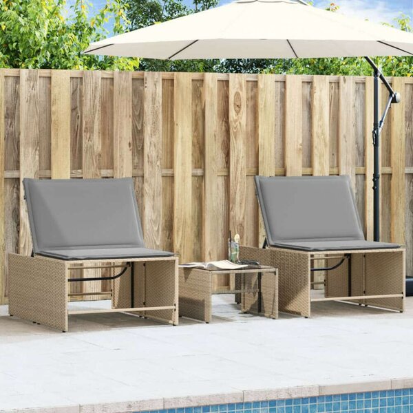 VidaXL Polyrattan Napozóágy Szett - 2 db + Asztal