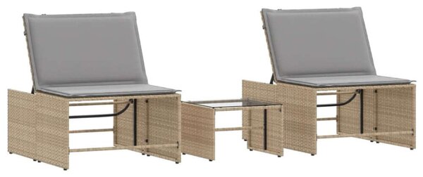 VidaXL Polyrattan Napozóágy Szett - 2 db + Asztal
