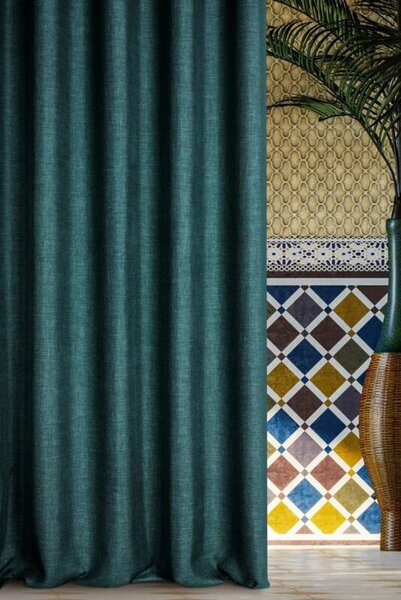 Morocco öko stílusú sötétítő függöny Sötét türkiz 140x270 cm