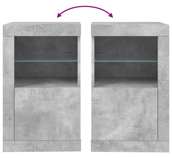 Betonszürke szerelt fa tálalószekrény LED-világítással