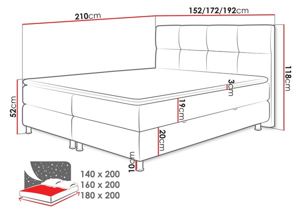 Franciaágy Boxspring Maddox (160x200) (Rico 11)