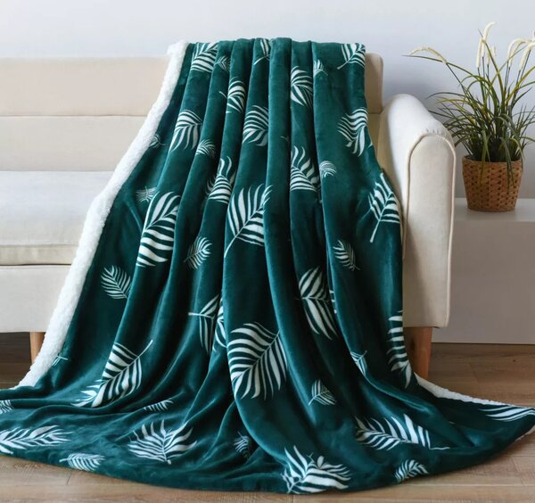 Naturtex sherpa pléd 150x200 cm - zöld-fehér leveles