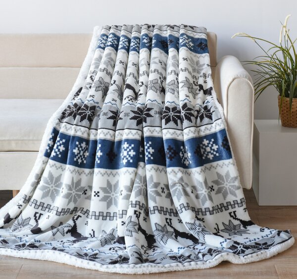 Naturtex sherpa pléd 150x200 cm - szarvas kék-fehér szürke