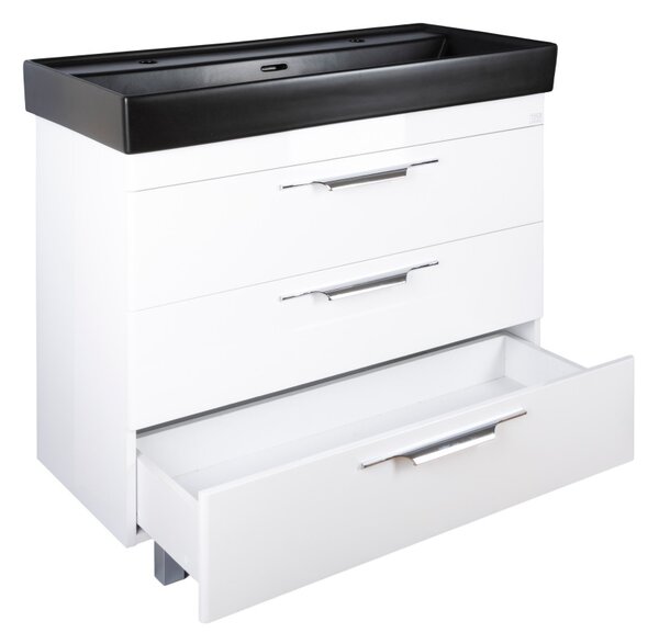 TMP TRIO 100D álló fürdőszobabútor - CeraStyle SHARP FEKETE DUPLA csaplyukas mosdóval - 100 x 48 cm
