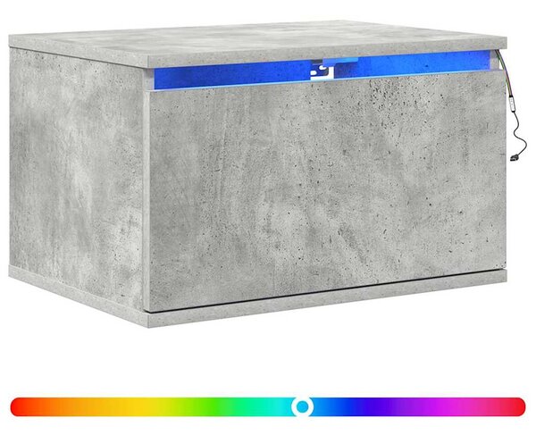 Betonszürke falra szerelhető éjjeliszekrény LED-világítással