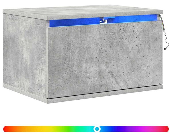 2 db betonszürke fali éjjeliszekrény LED-világítással