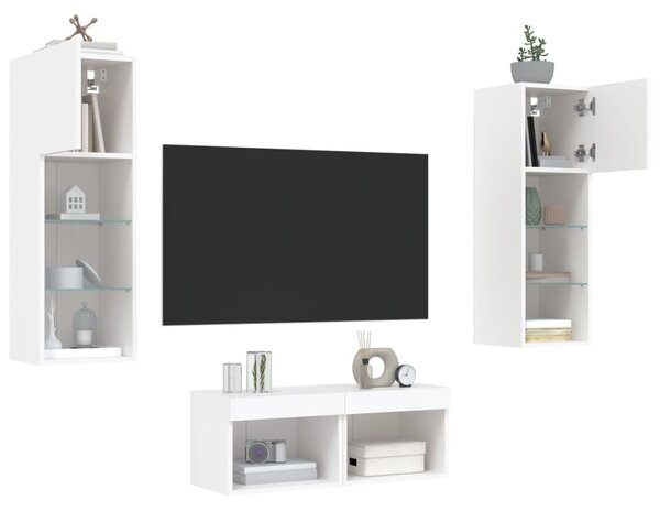 4 darab fehér falra szerelhető TV-szekrény LED-del