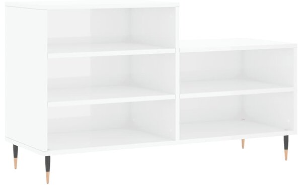 Magasfényű fehér szerelt fa cipősszekrény 102x36x60 cm