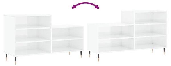 Magasfényű fehér szerelt fa cipősszekrény 102x36x60 cm