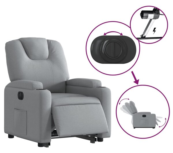 Elektromos felállást segítő világosszürke szövet dönthető fotel