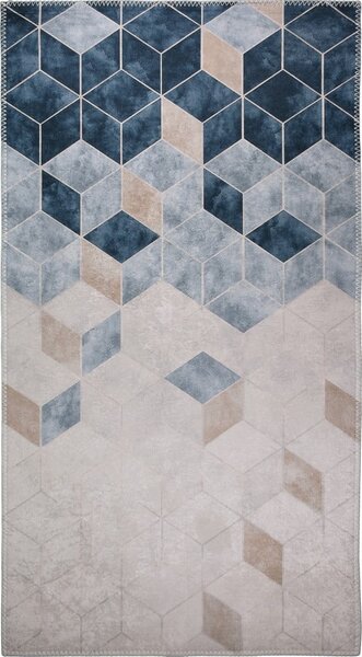 Sötétkék-krémszínű mosható szőnyeg 150x80 cm - Vitaus