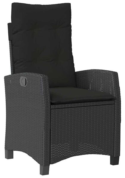 2 db fekete polyrattan dönthető kerti szék párnával
