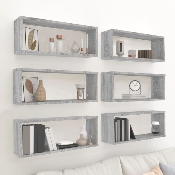 6 db szürke sonoma színű szerelt fa fali kockapolc 60x15x23 cm (815929)