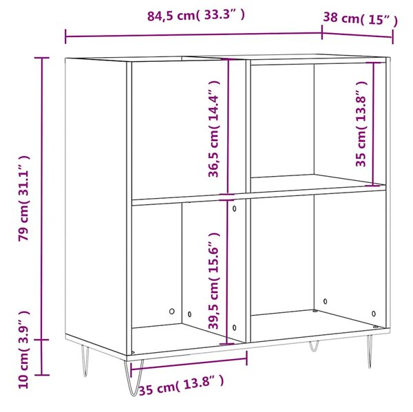 Fekete szerelt fa hanglemezszekrény 84,5 x 38 x 89 cm