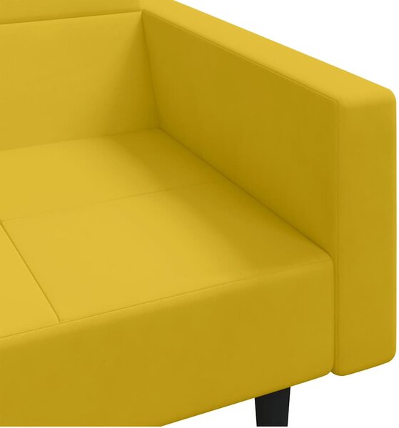 Kétszemélyes sárga bársony kanapéágy két párnával