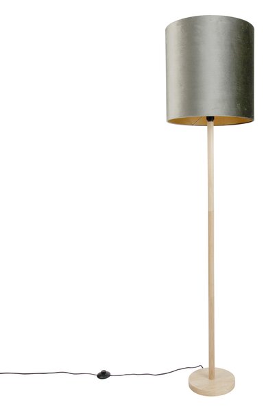 Fa állólámpa zöld bársonyernyővel 40 cm - Mels