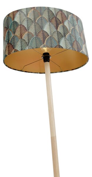 Fa állólámpa ovális bársonyernyővel, levélmintával 50 cm - Mels