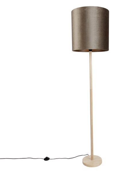 Fa állólámpa taupe bársonyernyővel 40cm - Mels