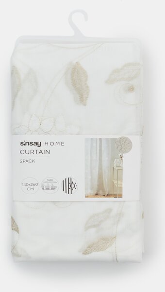 Sinsay - Szalagos függöny szett hímzett tavirózsákkal 2 pack - fehér