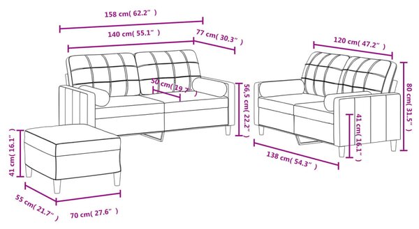 3 részes fekete szövet ülőgarnitúra párnákkal