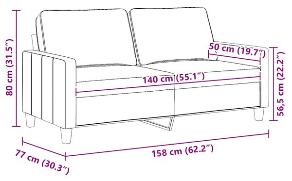 Kétszemélyes barna szövetkanapé 140 cm