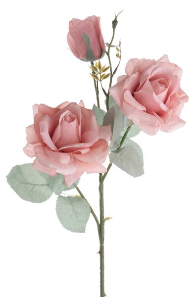 Selyemvirág rózsa ág 3 fejjel, 64.5cm magas - Rózsaszín