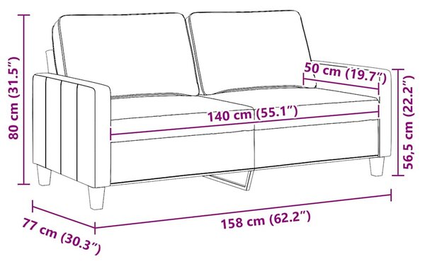 Kétszemélyes fekete szövetkanapé 140 cm