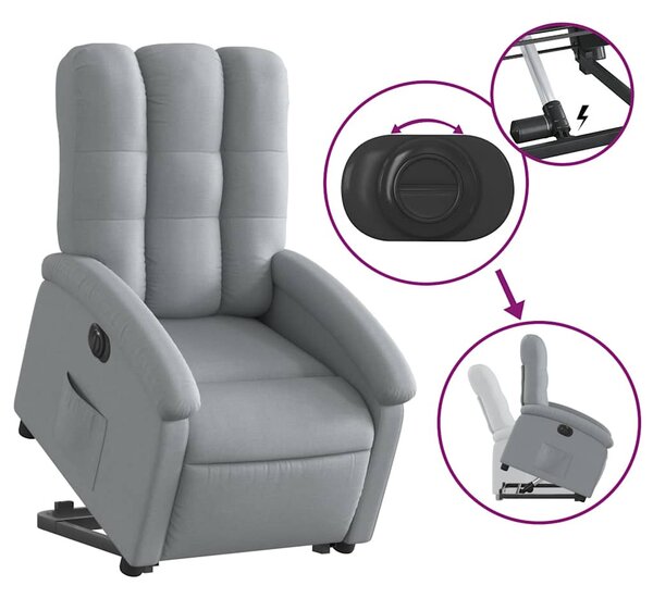 Elektromos felállást segítő világosszürke szövet dönthető fotel