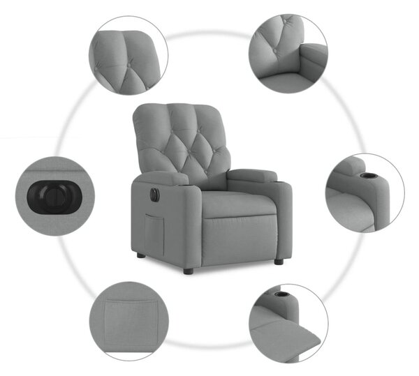 Világosszürke szövet elektromos dönthető fotel