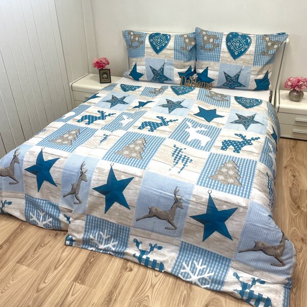 Karácsonyi Winter kék pamut ágyneműhuzat TiaHome - 1x Párna 90x70cm, 1x Paplan 140x200cm